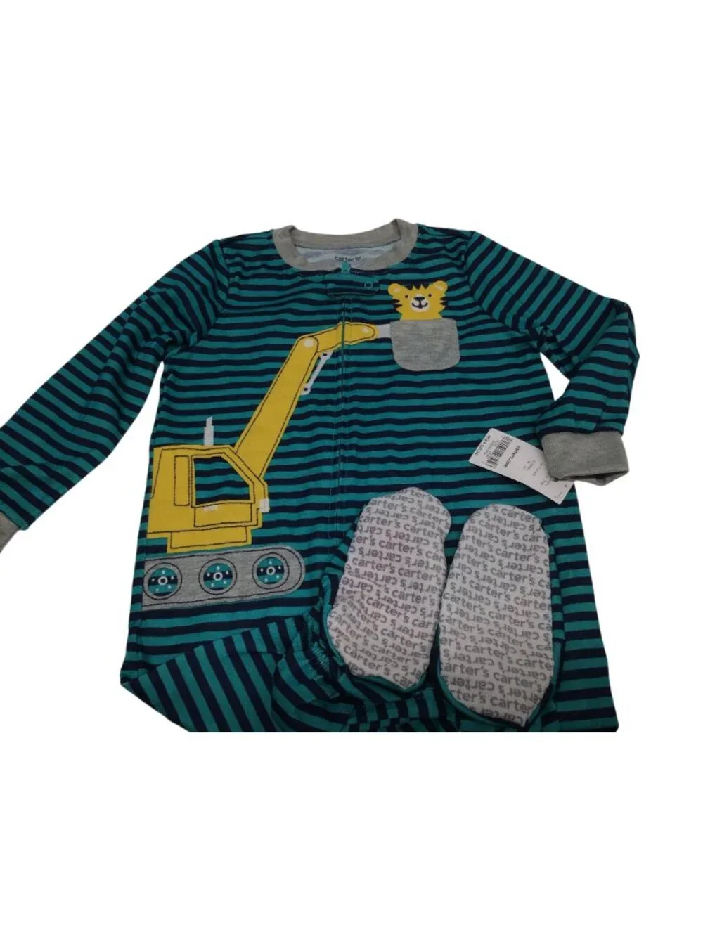Carters 3T Striped Excavator Graphic Footed Pajamas